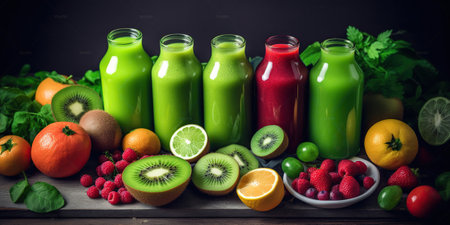 Green fresh vegan ingredients. Healthy food from green fruits and vegetables. Generative AIの素材