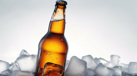 Embrace the Coolness of a Beer Bottle Nestled in Ice. Generative AIの素材