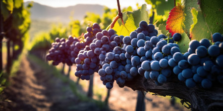 Lose Yourself in the Beauty of Clustered Grapes on the Farmer's Enchanting Plantation. Generative AIの素材