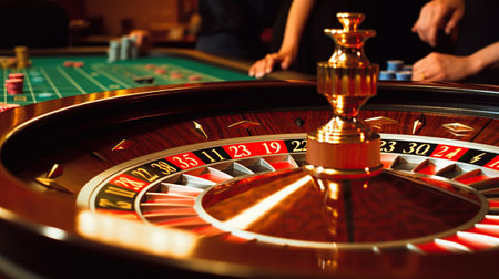 Casino game roulette wheel spinning. Generative AIの素材
