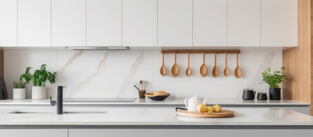 A Close View on the Clean and Bright Kitchen Room with White Wall. Generative AIの素材