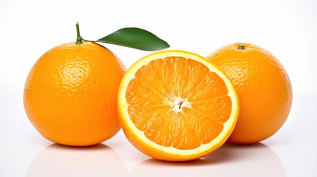 Group of slices, whole of fresh orange fruits isolated on white background, Generative AIの素材