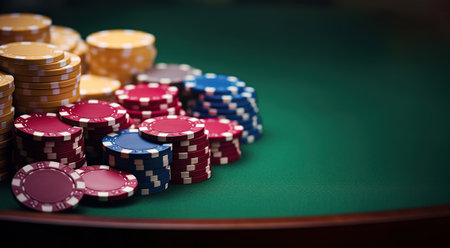 Bet Big, Win Bigger, Realistic Stack of Casino Chips Ready to Be Filled. Generative AIの素材