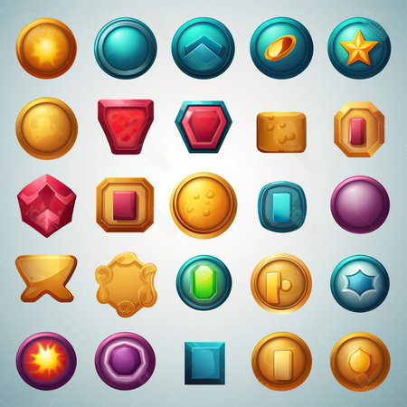A Comprehensive Game UI Assets Set for Gaming User Interface Icons. Generative AIの素材