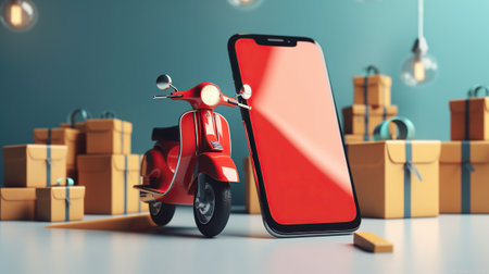 Shopping Online delivery service on a mobile, 3D render, Generative AIの素材