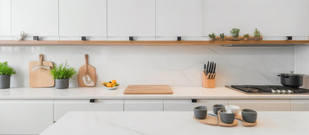 White Brilliance, Immersing in the Crispness of a Close View on a Bright Kitchen Room. Generative AIの素材