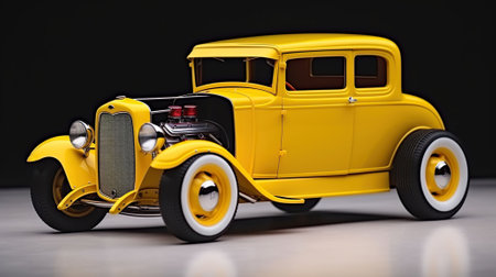 Sizzling Vintage Vibes, Retro Yellow Hot-Rod with Wide Whitewalled Tires. Generative AIの素材