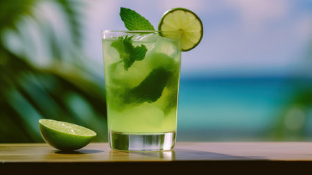 Sipping the Essence of Summer in a Paradise-Inspired Cocktail. Generative AIの素材