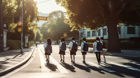 Journey of Knowledge, Students in School Uniforms, Braving the Road to Education. Generative AIの素材