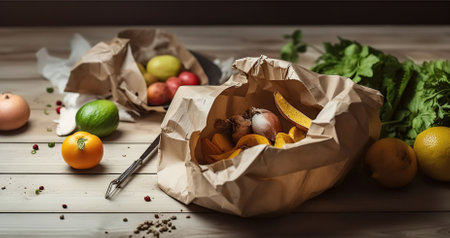 Kitchen leftovers in paper bag, Generative AIの素材