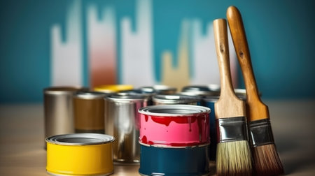 Set of tools for painting wall at home. Generative AIの素材