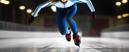 Short Track Athlete Dominating the Ice Rink with Swift Precision. Generative AIの素材