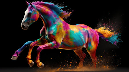 A Splash of Colors Takes the Shape of a Majestic Horse. Generative AIの素材