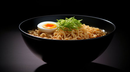 Umami Delights, A Taste of Japan's Finest in a Black Bowl of Ramen. Generative AIの素材