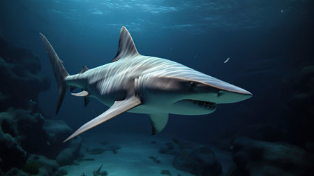 Silent Predator, Unveiling the Mysteries of the Deep Sea with the Sawtooth Shark. Generative AIの素材