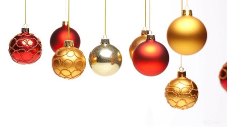 Christmas balls hanging over white background. Generative AIの素材