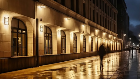 A Captivating Blend of Illuminated Architecture and Human Motion in a Long Exposure Tapestry on a City Avenue. Generative AIの素材