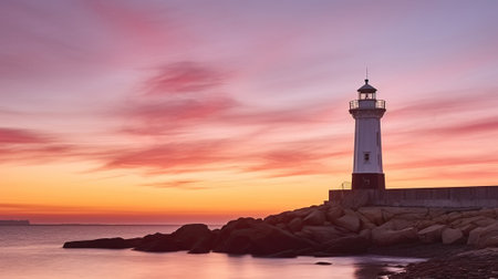 Evening sky and colours around sea and lighthouse, Generative AIの素材
