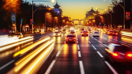 Captivating Light Trails Paint the City Streets. Generative AIの素材
