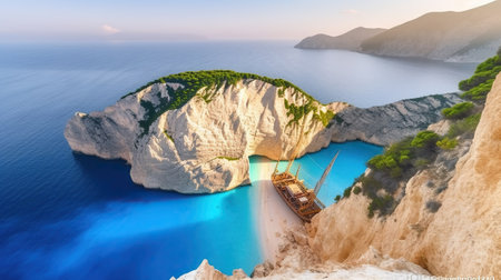 Tropical Paradise, Exploring the Splendor of Navagio Beach in Zakynthos. Generative AIの素材