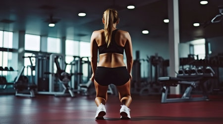 Young woman exercising with weight in the gym. Generative AIの素材