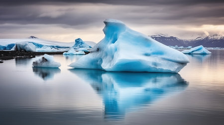 Melted blue iceberg in lagoon in Iceland, Generative AIの素材
