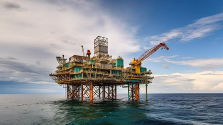 Offshore platform in sea against cloudy sky, Generative AIの素材