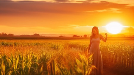 Sunrise over the cornfield, Generative AIの素材