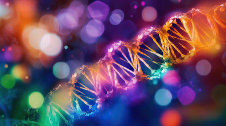 Radiant Genetics, The Dance of Colored Lights in DNA, Generative AIの素材