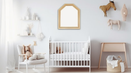 Beautiful interior crib and nursery with white and gold accents, Generative AIの素材
