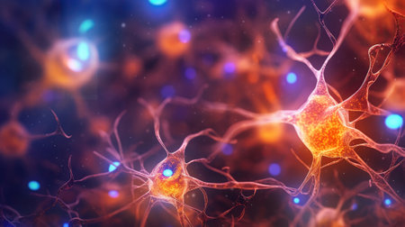Molecular structures. Image of neurons in a 3d model, Generative AIの素材