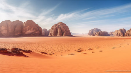 Desert Symphony, A Captivating Vista of Mountains and Red Sands. Generative AIの素材