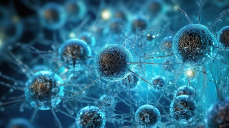 3D Illustration Showcasing the Model of Brain Cells within the Human Body. Generative AIの素材