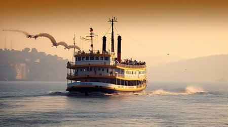 Maritime Heritage, Embracing the Bosphorus' Rich History Aboard an Old Ferry on a Sea Voyage. Generative AIの素材