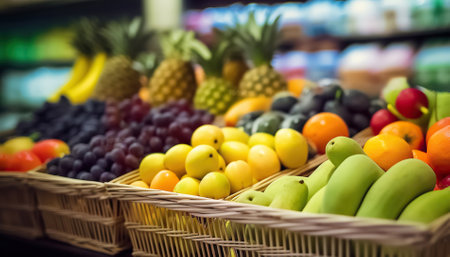 Fresh Fruits in basket. Generative AIの素材