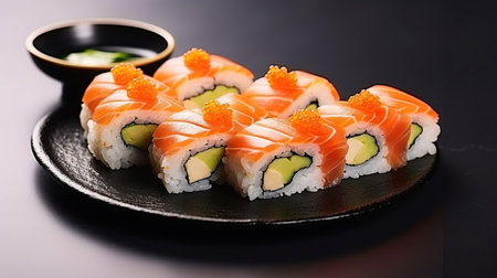 Philadelphia Sushi Rolls Set with Salmon and Cream Cheese. Generative AIの素材