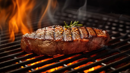 A steak and french fries on a cutting board with sauce. Generative AIの素材