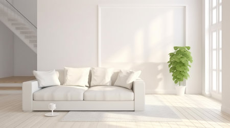 Scandinavian interior design. Idea of white minimalist room with sofa. Generative AIの素材