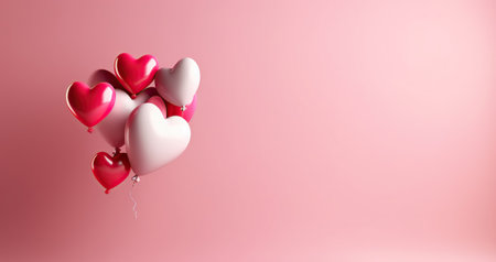 Red and pink heart balloon shape flying on pink clean studio. Generative AIの素材