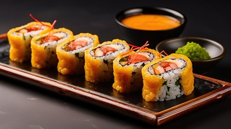 Shrimp-Stuffed Deep-Fried Sushi Rolls for a Hot and Flavorful Bite, Generative AIの素材