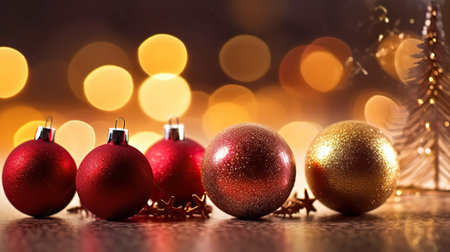 Enchanting Christmas Delight, Festive Ornaments and a Spruce Tree. Generative AIの素材
