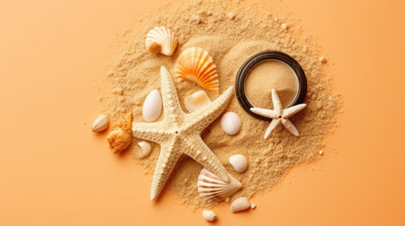 Seaside Treasures, The Allure of Starfishes and Seashells on Sandy Shores. Generative AIの素材