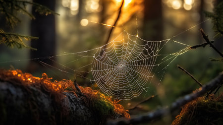 Spinnennetz im Wald, Generative AIの素材