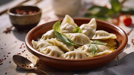 Delightful Dumplings with Pepper and Fragrant Bay Leaf. Generative AIの素材