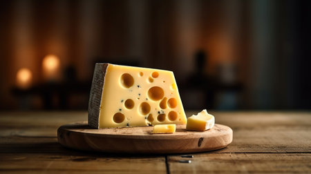Savory Cheese Platter on a Rustic Wooden Table. Generative AIの素材