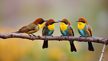 Birds Perched Together on a Majestic Tree Limb, Generative AIの素材