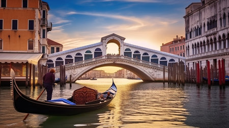 Gondola near Rialto Bridge in Venice, Italy, Generative AIの素材
