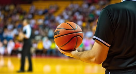 A Basketball Referee Takes Charge in a Thrilling Sports Arena Showdown. Generative AIの素材