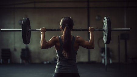 A Woman doing exercise with barbell in a gym. Generative AIの素材