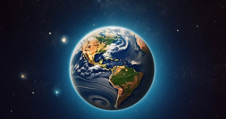 View of Earth from outer space with millions of stars around it. Generative AIの素材